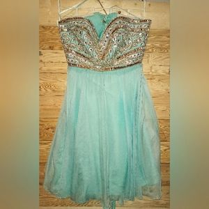 Madison James Tiffany blue rhinestone formal short dress